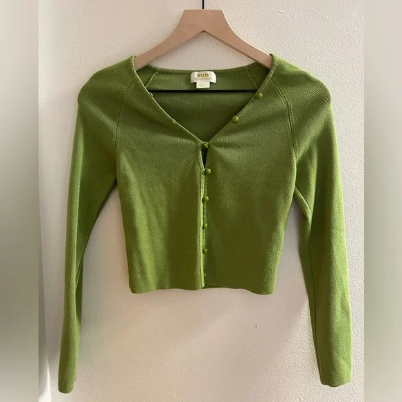 Anthropologie Maeve Isabella Cropped Cardigan Sweater Top Moss - Picture 2 of 5
